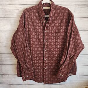 Munsingwear Shirt XL Burgundy Geometric Button Up Classic Casual